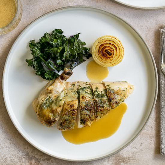 Chicken Breast roasted on the bone - Recipe photo by between2kitchens