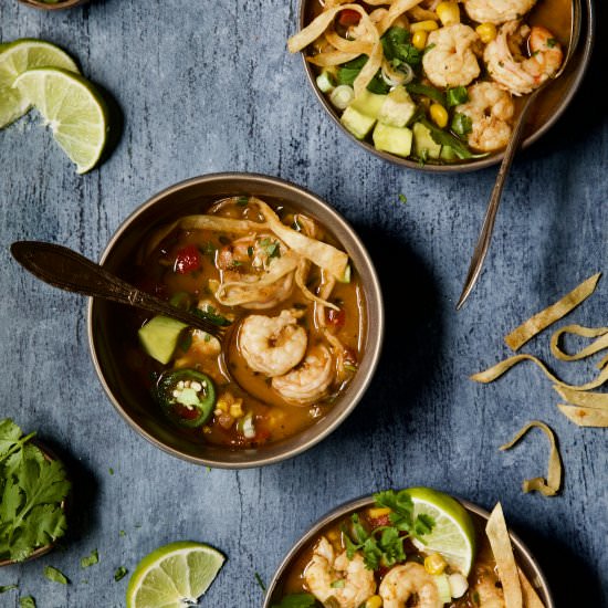 Shrimp and Corn Tortilla Soup - Recipe photo by fromachefskitchen