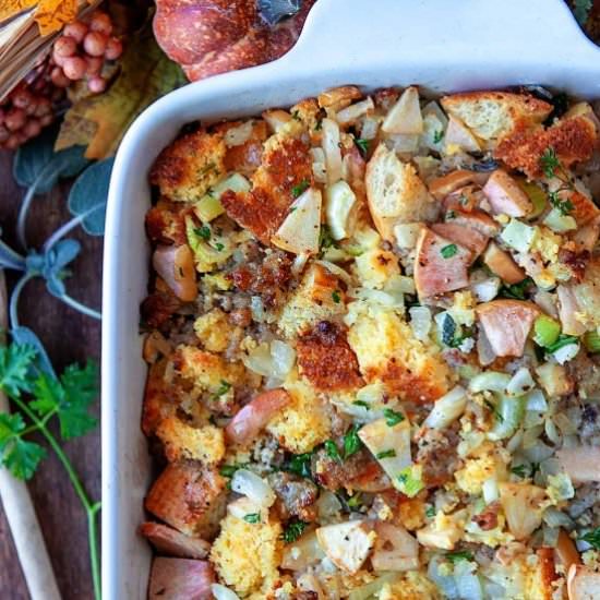 Old-Fashioned Cornbread Dressing - Recipe photo by noshingwiththenolands