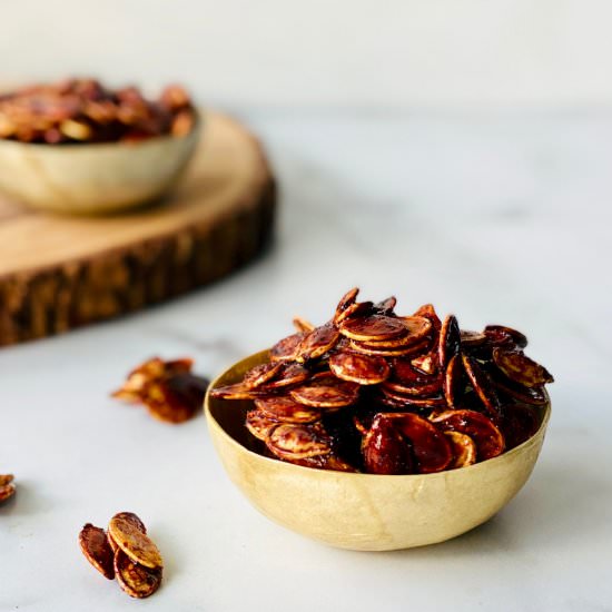 Honey-Roasted Pumpkin Seeds - Recipe photo by theshortordercook