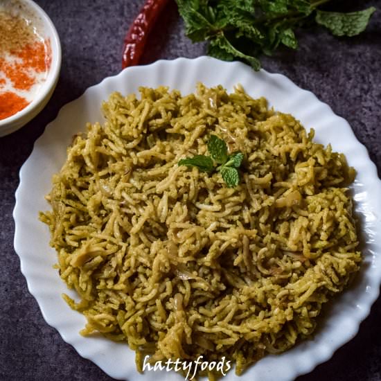 Pudina rice recipe| Mint rice - Recipe photo by hattyfoods
