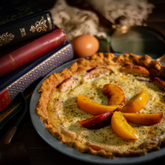 Preserved Peach and Custard Pie - Recipe photo by thelibrarykitchen