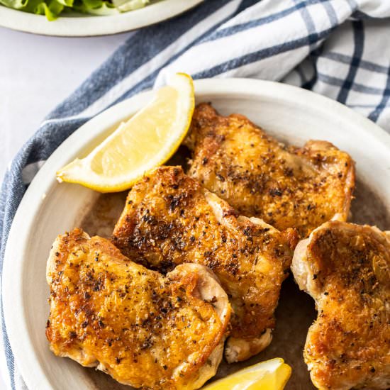 Crispy Stovetop Chicken Thighs - Recipe photo by itsnotcomplicatedrecipes