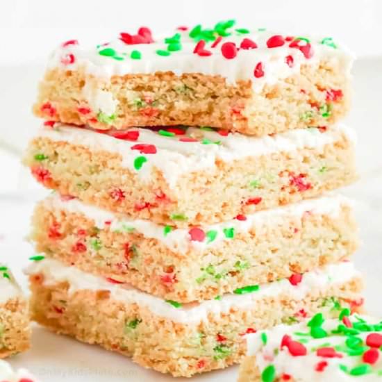 Christmas Frosted Sugar Cookie Bars - Recipe photo by OnMyKidsPlate