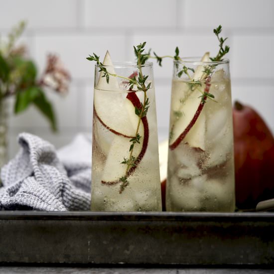 Pear-Thyme Prosecco Cocktail - Recipe photo by simmerandsauce