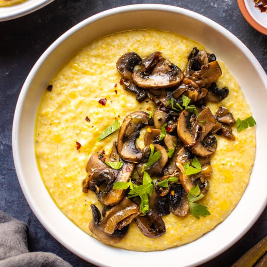 Creamy Vegan Polenta With Mushrooms - Recipe photo by lavenderandmacarons