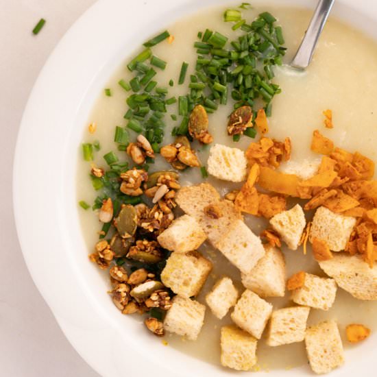 Vegan Potato and Leek Soup - Recipe photo by Plant Based Folk