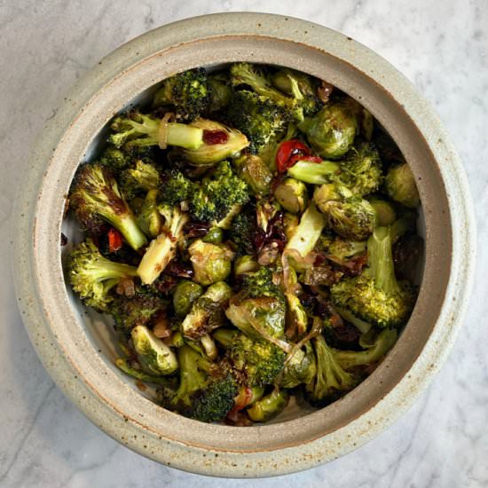 Sheet Pan Brussels & Broccoli - Recipe photo by thebrookcook.wordpress.com