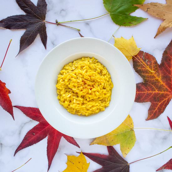 Saffron risotto - Recipe photo by Ourplantbasedworld