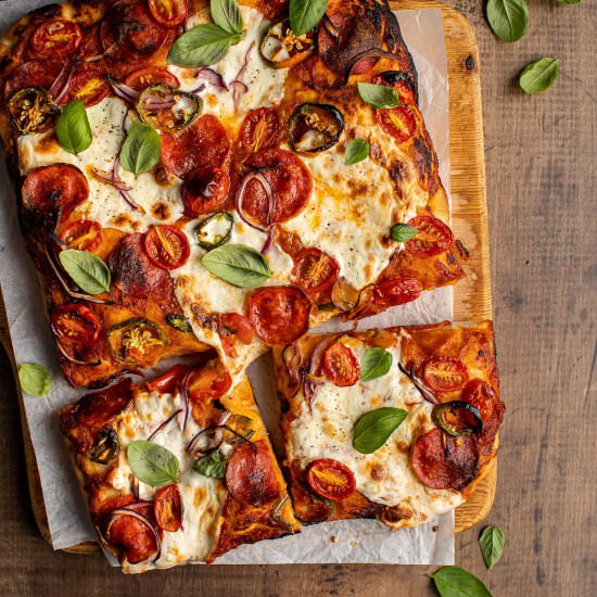 Spicy pepperoni pizza - Recipe photo by cherryonmysundae