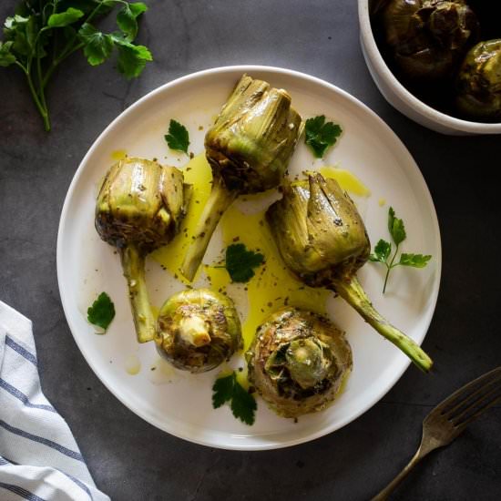 Roman-Style Artichokes - Recipe photo by Ourplantbasedworld