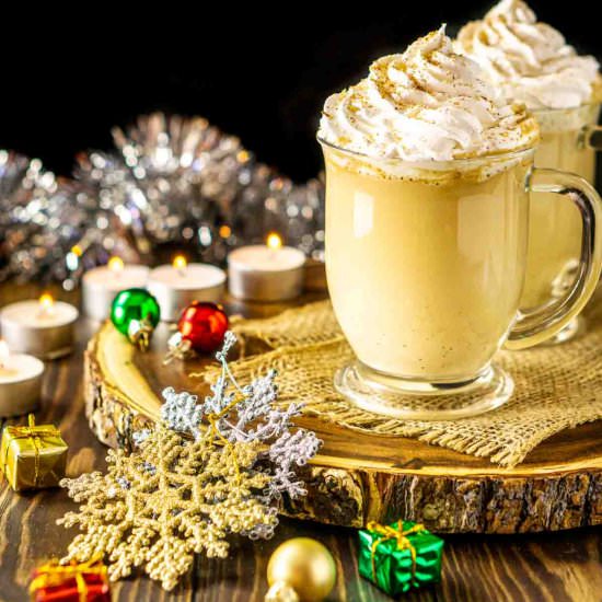 Eggnog Latte - Recipe photo by Burrata and Bubbles