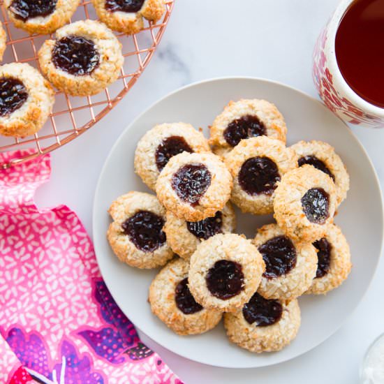 Coconut Raspberry Thumbprint Cookie - Recipe photo by senseandedibility