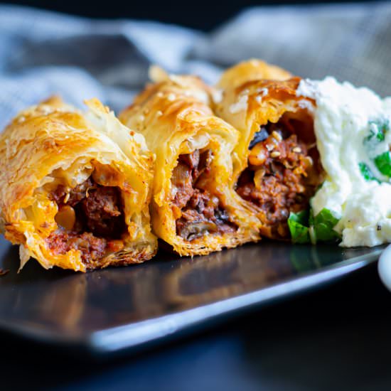 Black Garlic & Spiced Lamb Borek - Recipe photo by GradFood