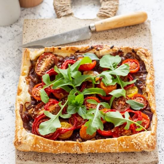 Caramelised Onion Tomato Tart - Recipe photo by Wholesome Patisserie