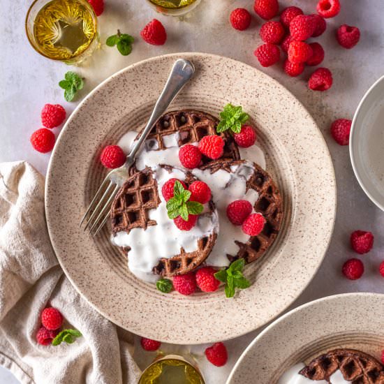 High Protein Chocolate Waffles - Recipe photo by primalwellnesscoach