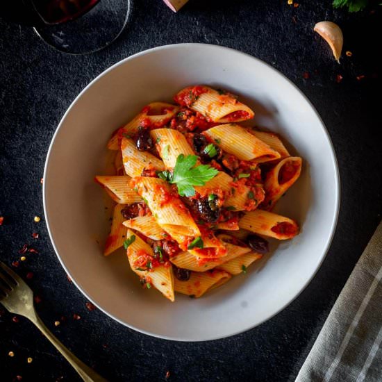 Puttanesca Sauce - Recipe photo by Ourplantbasedworld