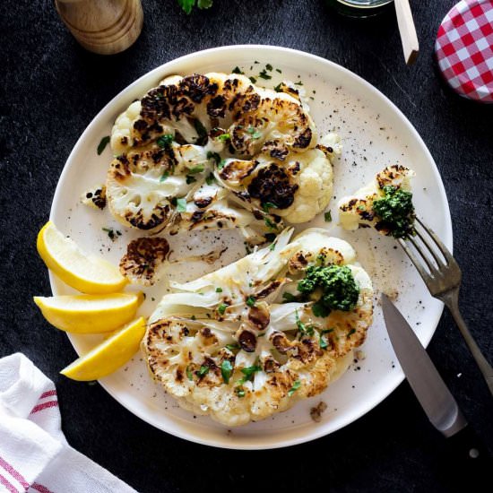 Grilled Cauliflower Steak - Recipe photo by Ourplantbasedworld