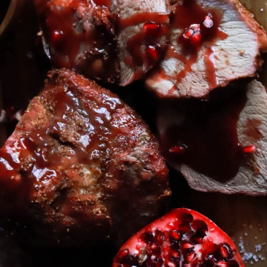 Spiced Pork with Pomegranate Sauce - Recipe photo by butternutandsage