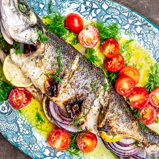 Greek-Style Roasted Branzino Recipe - Recipe photo by The Mediterranean Dish