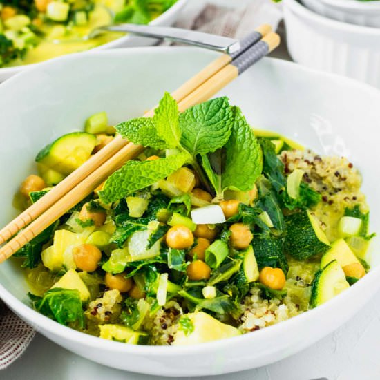 Coconut Chickpea Green Curry - Recipe photo by sticksscratchkitchen