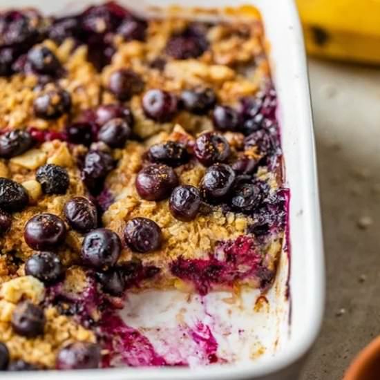 Baked Oatmeal Blueberries & Bananas - Recipe photo by Skinnytaste