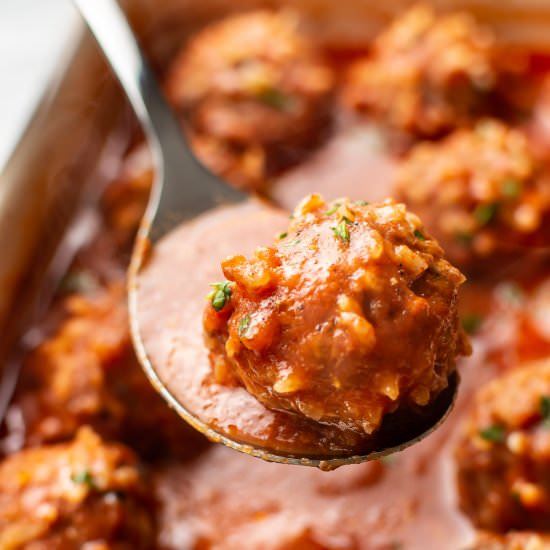 easy baked porcupine meatballs - Recipe photo by saltandlavender
