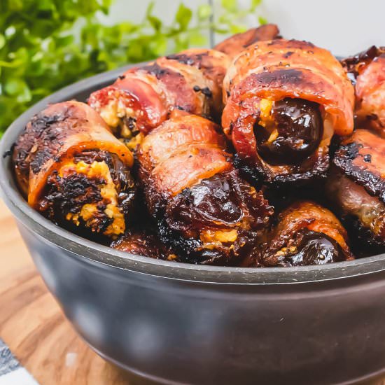 Bacon Wrapped Stuffed Dates - Recipe photo by dishnthekitchen