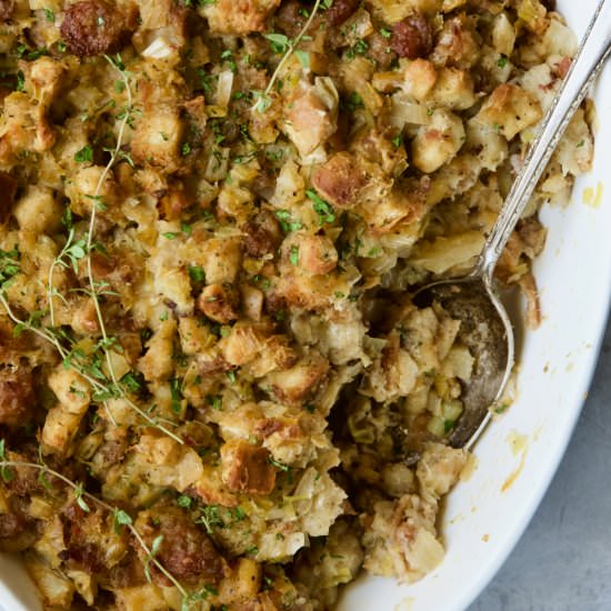 Stuffing with Sausage Fennel Leeks - Recipe photo by fromachefskitchen