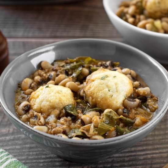 Black-Eyed Peas w Cornbread Dumplin - Recipe photo by BitterSweet