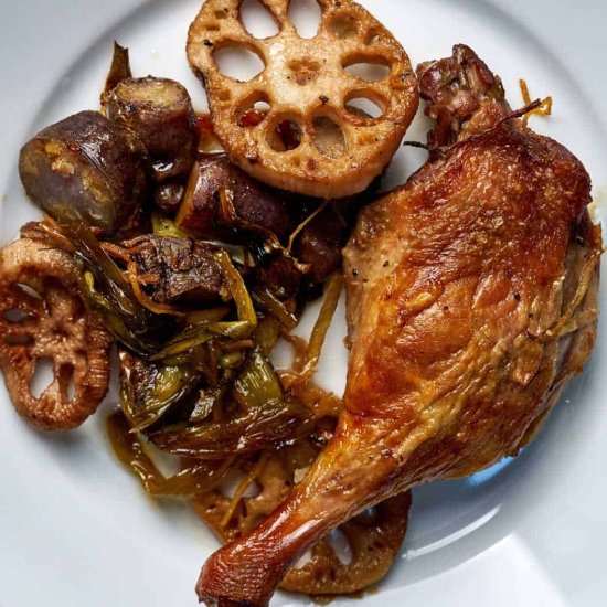 Sake Braised Duck Legs - Recipe photo by proportionalplate