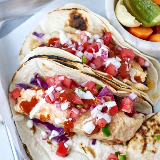 Salmon Baja Fish Tacos - Recipe photo by proportionalplate