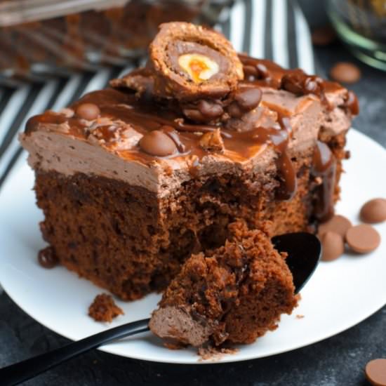Ferrero Rocher Chocolate Poke Cake - Recipe photo by noshingwiththenolands