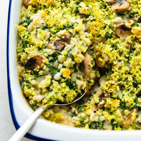 Kale Barley Mushroom Gratin - Recipe photo by garlic and zest