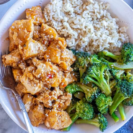 Sweet & Spicy Chili Tofu Bowls - Recipe photo by She Likes Food