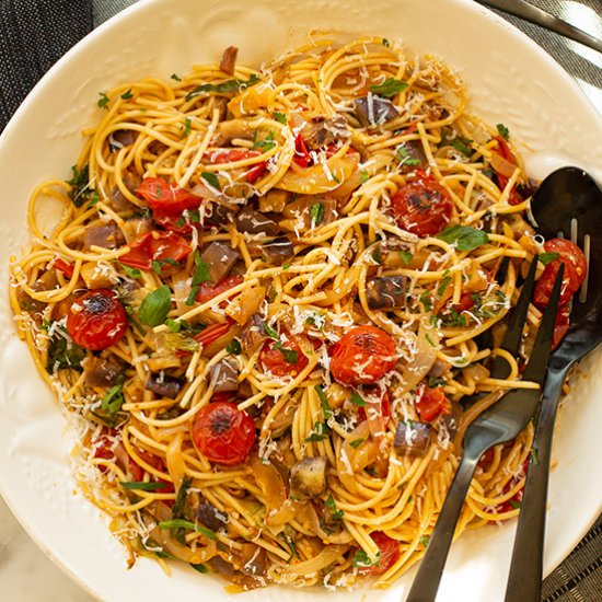 Roasted Caponata Pasta - Recipe photo by tenpoundcakecompany