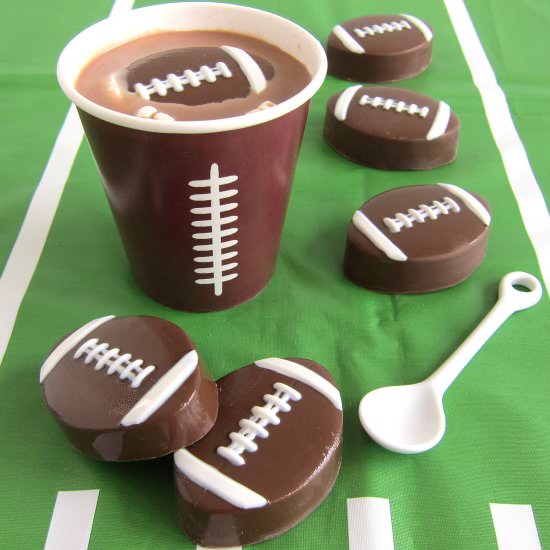 Football Hot Chocolate Bombs - Recipe photo by Hungry Happenings
