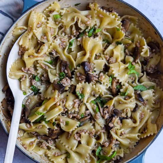 Pork & Mushroom Pasta Bows - Recipe photo by missrachelphipps