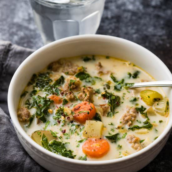 Creamy Sausage Kale Potato Soup - Recipe photo by garlic and zest