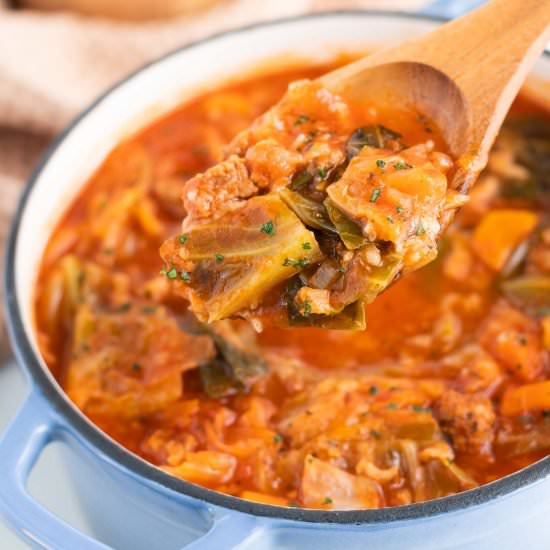 Stuffed Cabbage Sausage Soup - Recipe photo by beyondthenoms