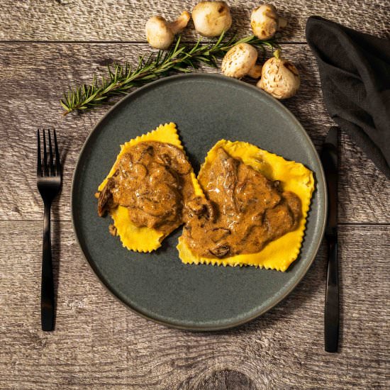 Short Rib Ravioli in Mushoom Ragu - Recipe photo by Austin Eats