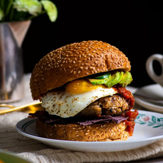 Huevos Rancheros Brunch Burger - Recipe photo by rhubarbandcod