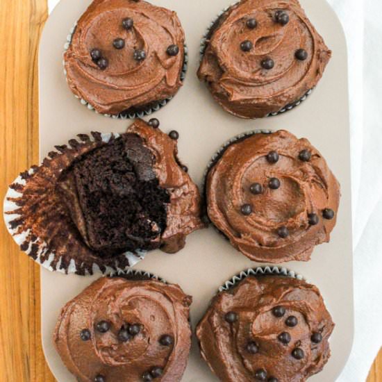 Small-Batch Chocolate Cupcakes - Recipe photo by DoughEyedBlog