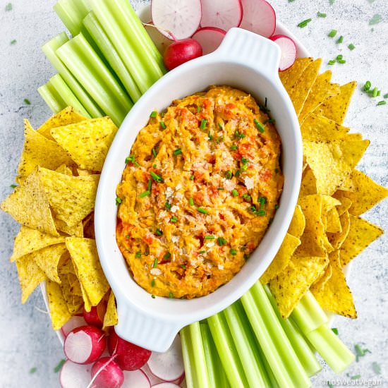 Vegan Buffalo Chickpea Dip - Recipe photo by No Sweat Vegan