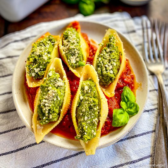 Vegan Stuffed Shells - Recipe photo by No Sweat Vegan