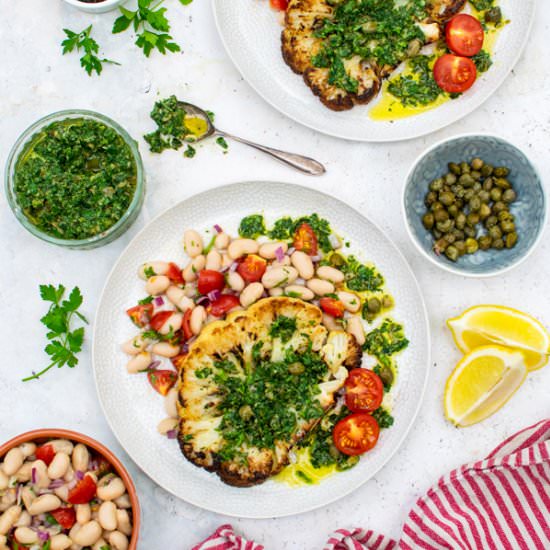 CAULIFLOWER STEAK WITH SALSA VERDE - Recipe photo by theflexitarian