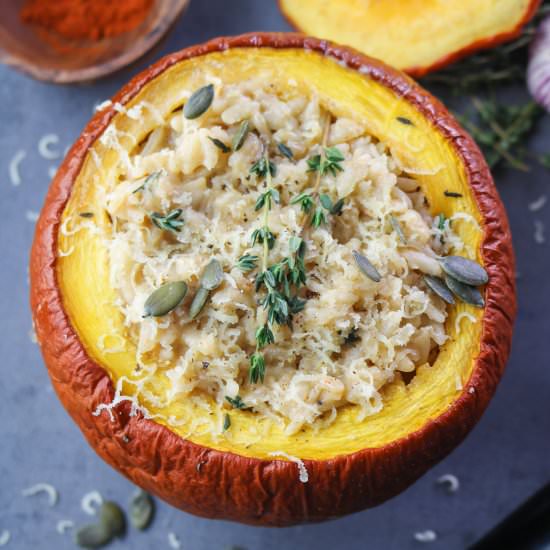 Oven-baked pumpkin risotto - Recipe photo by aVegTasteFromAtoZ