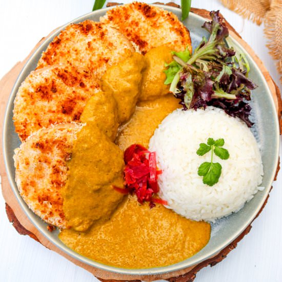 PUMPKIN KATSU CURRY WITH COCONUT - Recipe photo by aVegTasteFromAtoZ