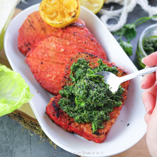 vegan Pan Fried Tofu “Salmon” - Recipe photo by aVegTasteFromAtoZ