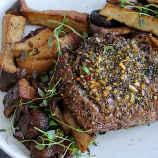 NY Strip Steak w/Wild Mushrooms - Recipe photo by The Mad Table